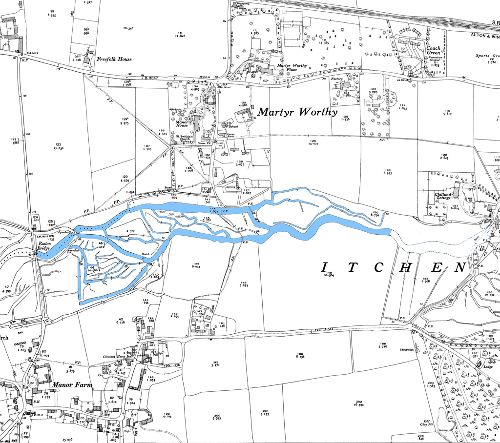 Martyr Worthy beats surveyed from 2008 onwards [OS Map 1908-1937] (select to close)